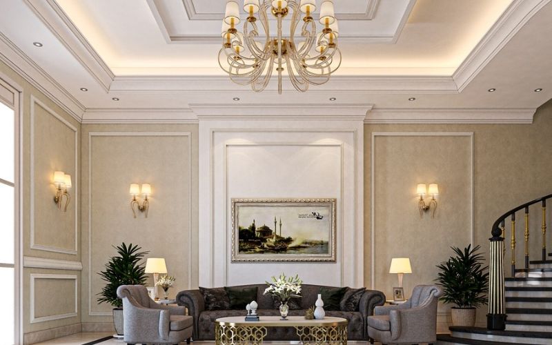 Thiết kế trần giật 3 cấp phong cách cổ điển
