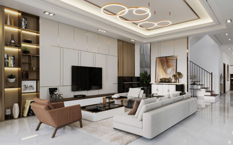 Trần giật 3 cấp kết hợp đèn