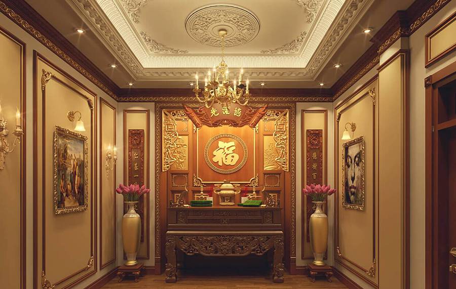 Trần thạch cao phòng thờ phong cách cổ điển