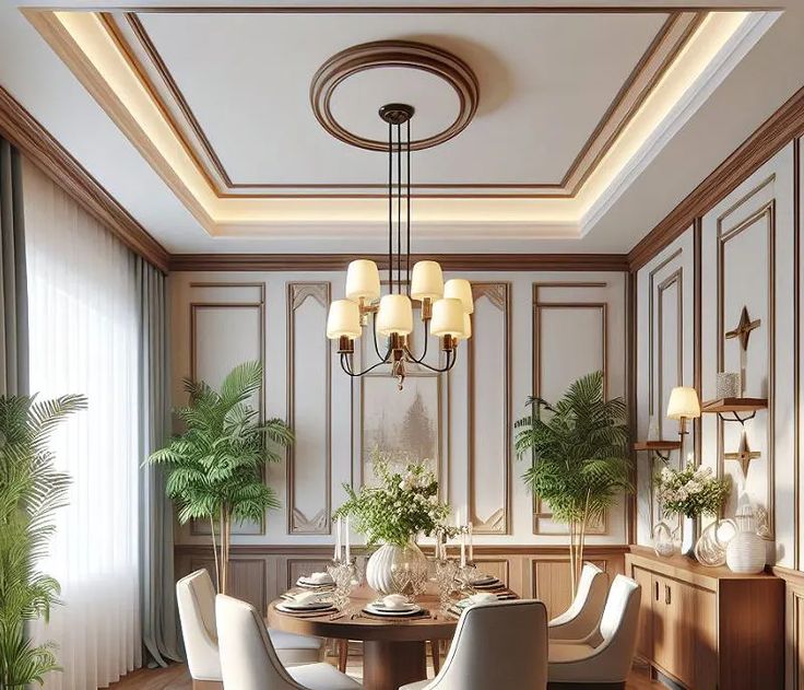 Trần thạch cao hình vuông phòng ăn