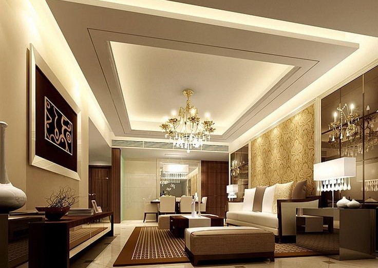 Trần thạch cao kết hợp đèn cho phòng khách 25m2