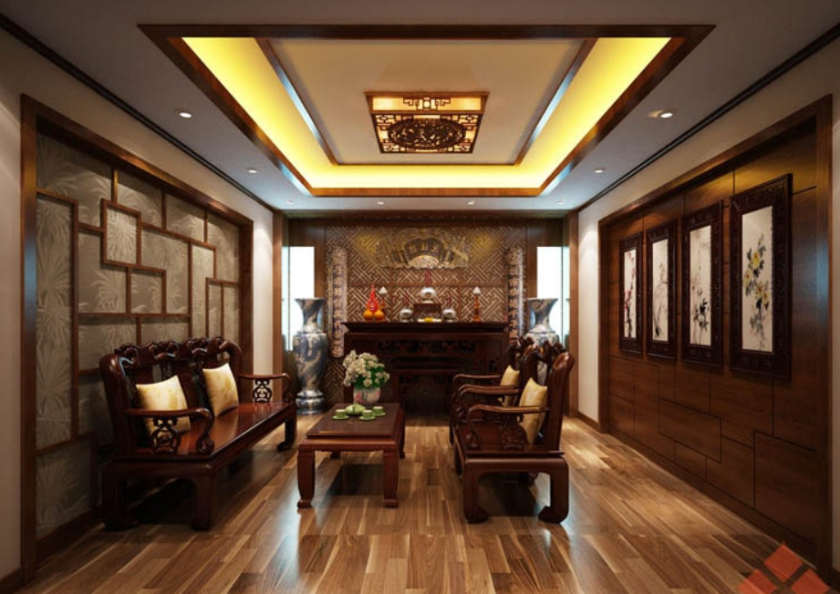 Trần thạch cao phòng thờ kết hợp đèn