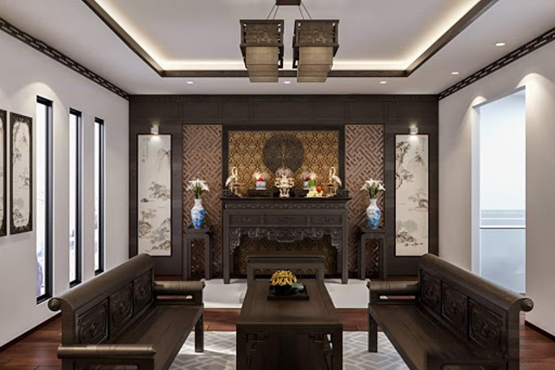 Trần thạch cao phòng thờ đẹp và trang trọng