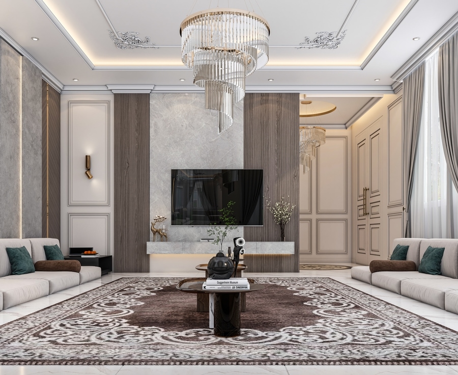 Trần thạch cao tân cổ điển giật cấp