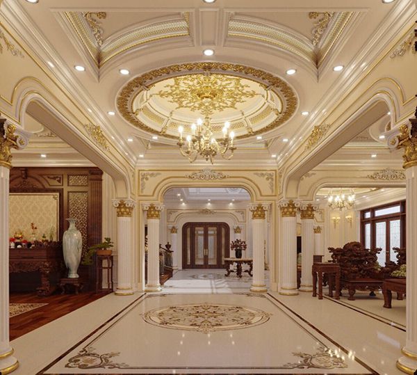 Trần thạch cao tân cổ điển với nhiều đường nét độc đáo